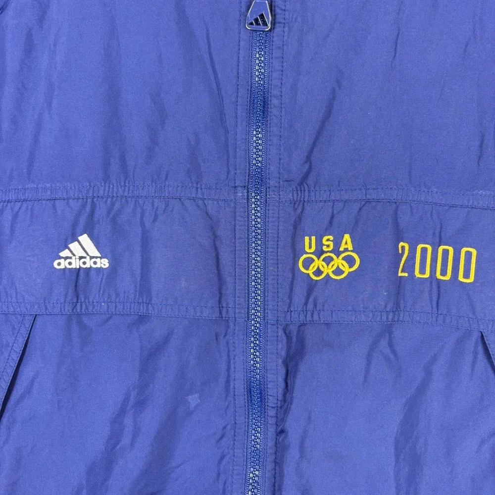 Vintage Adidas USA 2000 Olympic Windbreaker Jacket Medium Navy Blue Red White‎